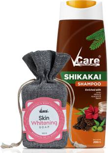 Vcare Shikakai Shampoo 200ml and Skin Whitening Soap 100g Bath combo for Men and Women