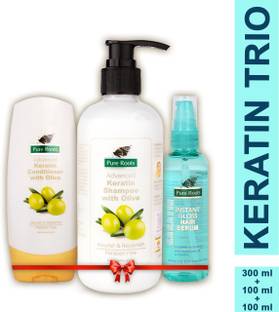 Pure Roots Keratin Shampoo (300ml) + Conditioner ( 100ml) + Hair Serum (100 ml)