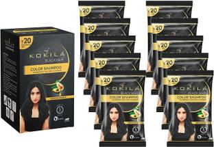 KOKILA Instant Ammonia Free, Hair Color Shampoo Enriched with Avocado oil, (Black, 10) , Natural Black