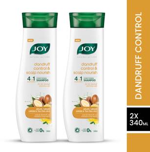 Joy Natural Actives Dandruff Control and Scalp Nourish 4 in 1 Multi Action Conditioning Shampoo | With Lemon and Tea Tree Oils, Argan, Ginger | Anti-Dandruff Conditioning Shampoo Pack of 2 X 340ml )