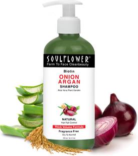 Soulflower Onion Biotin Shampoo for Hair Growth, Hair Fall Control, Damaged Hair enriched with Aloevera, Plant Keratin, Fenugreek, Reetha, Shikakai & Neem - SLS & Paraben Free