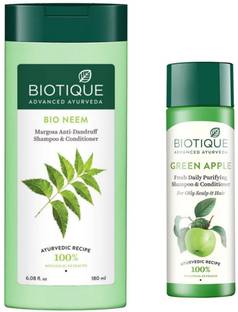 BIOTIQUE Shampoo - Fresh Neem Anti Dandruff 180ml & Green Apple 120ml (Pack of 2)