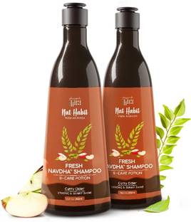 Nat Habit Navdha Natural Shampoo For Women & Men, Strong and Shiny Hair with Curry Cider