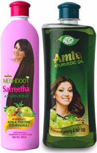 MEGHDOOT Ayurvedic Satreetha Shampoo for Dandruff and Scalp Acne 400ml Each Pack of 2 Hair Oil