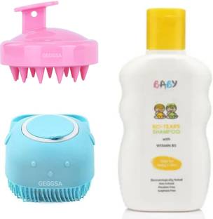 Geggsa Soft Silicone Scalp Head Massager and Bath Brush with Baby Shampoo