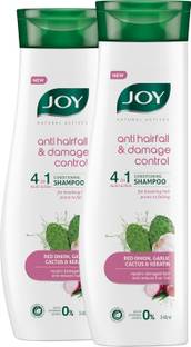 Joy Natural Actives Anti Hairfall & Damage Control 4-in-1 Multi Action Conditioning Shampoo With Red Onion Keratin, Cactus & Garlic extracts | Anti Hair Fall Conditioning Shampoo Pack of 2 X 340 ml