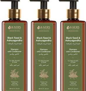 Kaers by Healthcrew Herbal Black Seed and Ashwagandha Shampoo | For Hair Growth and Glow | 200ml x 3