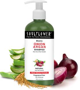 Soulflower Onion Biotin Shampoo for Hair Growth, Hair Fall Control, Damaged Hair enriched with Aloevera, Plant Keratin, Fenugreek, Reetha, Shikakai & Neem - SLS & Paraben Free