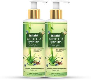 Indalo White Tea Aloevera Shampoo for Oily Hair & Damaged Hair Repair - (Pack of 2)