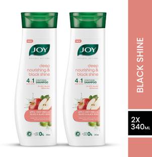 Joy Natural Actives Deep Nourishing & Black Shine 4 in 1 Multi Action Conditioning Shampoo for Dull Hair | With Apple Cider Vinegar, Amla, Back Seed & Olive Oil | Hair Conditioning Shampoo ( Pack of 2 X 340ml )