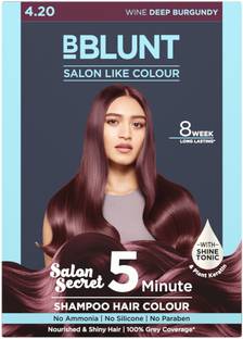 BBlunt Wine Deep Burgundy 5 Minute Shampoo Hair Colour for 100% Grey Coverage-20 ml X 5