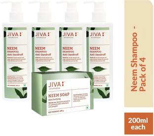 JIVA Neem Shampoo - 200ml (Pack of 4) with Neem Soap for Nourishing Skin - 100 gms | Ayurvedic Anti-Dandruff For (200 ml)