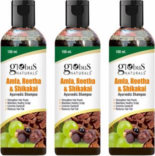 Globus Naturals Amla Reetha Shikakai Shampoo, Natural & Mild Hair Cleanser Set of 3, 100