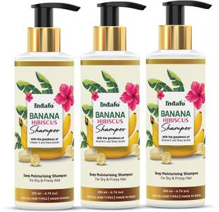 Indalo Banana Hibiscus Hair Shampoo for Dry & Frizzy Hair with Vitamin E (Pack of 3)