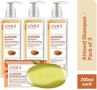 JIVA Almond Shampoo - Nourishes Your Hair Roots and Prevents Hair Loss - 200 ml, Pack of 3 with Almond Soap Free - 100 g