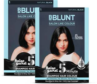 BBlunt Natural Black 5 Minute Shampoo Hair Colour for 100% Grey Coverage - 20ml X 5 , Natural Black