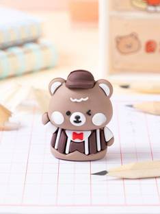 Radhya Accessories Brown Bear Pencil Sharpener for Girls Kawaii Sharpener for Kids 2 Pcs Silicone Stainless Steel blade Teddy Sharpeners