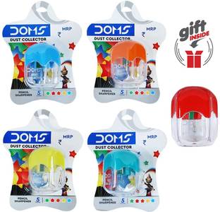DOMS Multicoloured Dust Collector Sharpener Blister With Free Gift Inside Sharpner Sharpeners