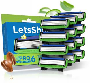LetsShave Pro 6 Sensitive Face & Body Shaving Razor Cartridges/Shaving Blade Refills