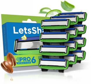 LetsShave Pro 6 Sensitive Face & Body Shaving Razor Cartridges/Shaving Blade Refills