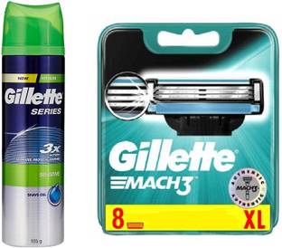 Gillette Mach3 X L ( Imported ) Razor Blades with Shave Gel, Sensitive Skin,