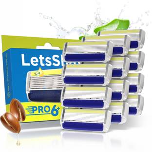 LetsShave Pro 6 Plus Shaving Razor Blades for Men, Pack of 10 Blades + Pack of 2 Blades Cartridge (12-Count)