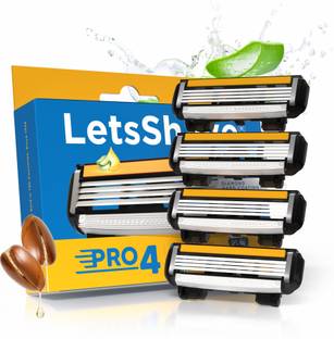 LetsShave Pro 4 Shaving Razor Blades for Men, Pack of 4 Blades Cartridge