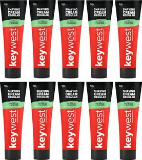 Keywest Regular Shaving Cream 125g for Men All Skin Types, With Aloe Vera Pack of 10