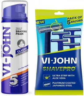 VI-JOHN SHAVING FOAM CLASSIC-REGULAR (200)GM (PACK OF 1) + RAZOR (PACK OF 1)
