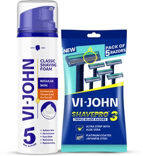 VI-JOHN SHAVING FOAM CLASSIC-REGULAR (200)GM (PACK OF 1) + RAZOR (PACK OF 1)