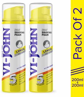 VI-JOHN Classic Lemon Shave Foam for Oily Skin with Tea Tree Oil (200 GM EACH) (PACK OF 2)