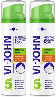VI-JOHN Classic Menthol Shave Foam for Sensitive Skin with Tea Tree Oil (200 GM EACH) (PACK OF 2)