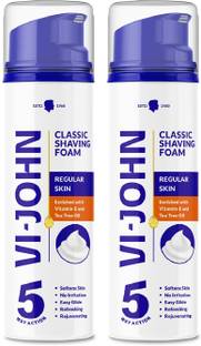 VI-JOHN Classic Shave Foam for Regular Skin with Tea Tree Oil (200 GM Each) (Pack of 2)
