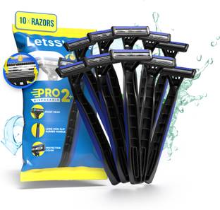 LetsShave Pro 2 Plus Disposable Razor - Open Flow Cartridge Razor (Pack of 10), Men
