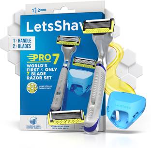 LetsShave Pro 7 Max Shaving Razor for Men 1 Razor Handle + 2 Blades with Cap, Men