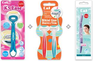 Kai All-in-one Razor Combo For Women - K5 Body, Bikini Line & Face Razor, Women