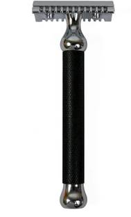 tinku Classic Double Edge Brass Safety Razor (T-8001), Black-Chrome, Open Comb, Men