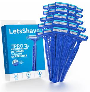 LetsShave Pro 3 Disposable Triple Blade Shaving Razors for Men with Rubber Grip 20+5 Pack, Men