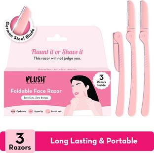 PLUSH Foldable & Reusable Face & Eyebrow Razor for Women - Pack of 3 | Also for Upperlips, Forehead, Sideburns and Eyebrows, Women