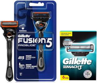 Gillette Mach3 Shaving Blades- Pack 6 & Proglide Men's Grooming Razor Flexball Technology, Men