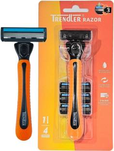 TRENDLER 3Blade Shaving System with 1Handle + 4Cartridges Flexible Head & Moisture Strip, Men