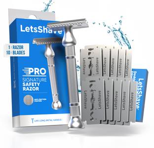 LetsShave Pro Signature DE Safety Razor for Men (+10 Blades) | Double Edge Classic Razor, Men