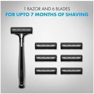 alku Guard Manual Shaving Razor Blades -6 Cartridges + 1 Razor, Men (Pack of 7)