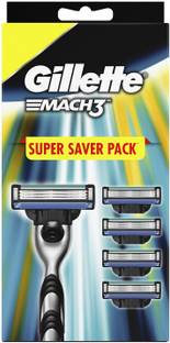 Gillette Mach 3 R+4, Cartridges Blades with Razor (4 Cartridge+ 1 Razor Handle), Men