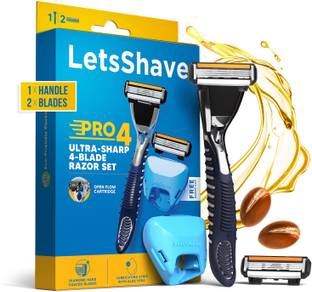LetsShave Pro 4 Shaving Trial Kit for Men - Pro 4 Blade + Razor Handle + Razor Cap, Men