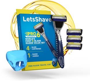 LetsShave Pro 6 Advance Shaving Value Set for Men, 4 Blades+1 Handle+Travel Cap, Men