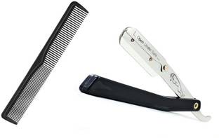 FUZIONES Stainless Steel Barber Salon Shaving Razor With Professional Comb, Men