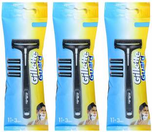 Gillette GUARD Shaving Razor 3Pcs with 12 Cartridge For Smooth Shave, Men