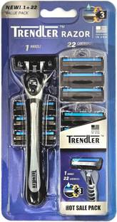 TRENDLER Men's Razor with 3 Blades 1 Shaving Handle & 22 Refill Cartridges Smooth Shave, Men