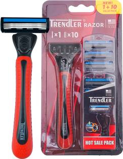 TRENDLER 3 Blade 10 Cartridges Shaving Razor for men Cushion Grip Handle for Easy Shaving, Men